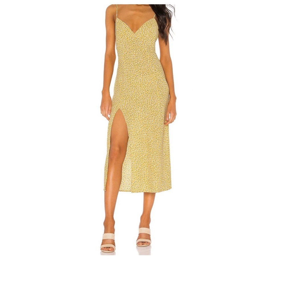 RESA Yellow Floral Midi Dress with Side Slit